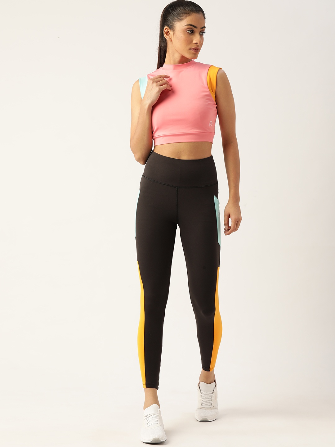 

KICA Women Pink & Black High Neck Crop Top & High Waisted Leggings in SKN fabric