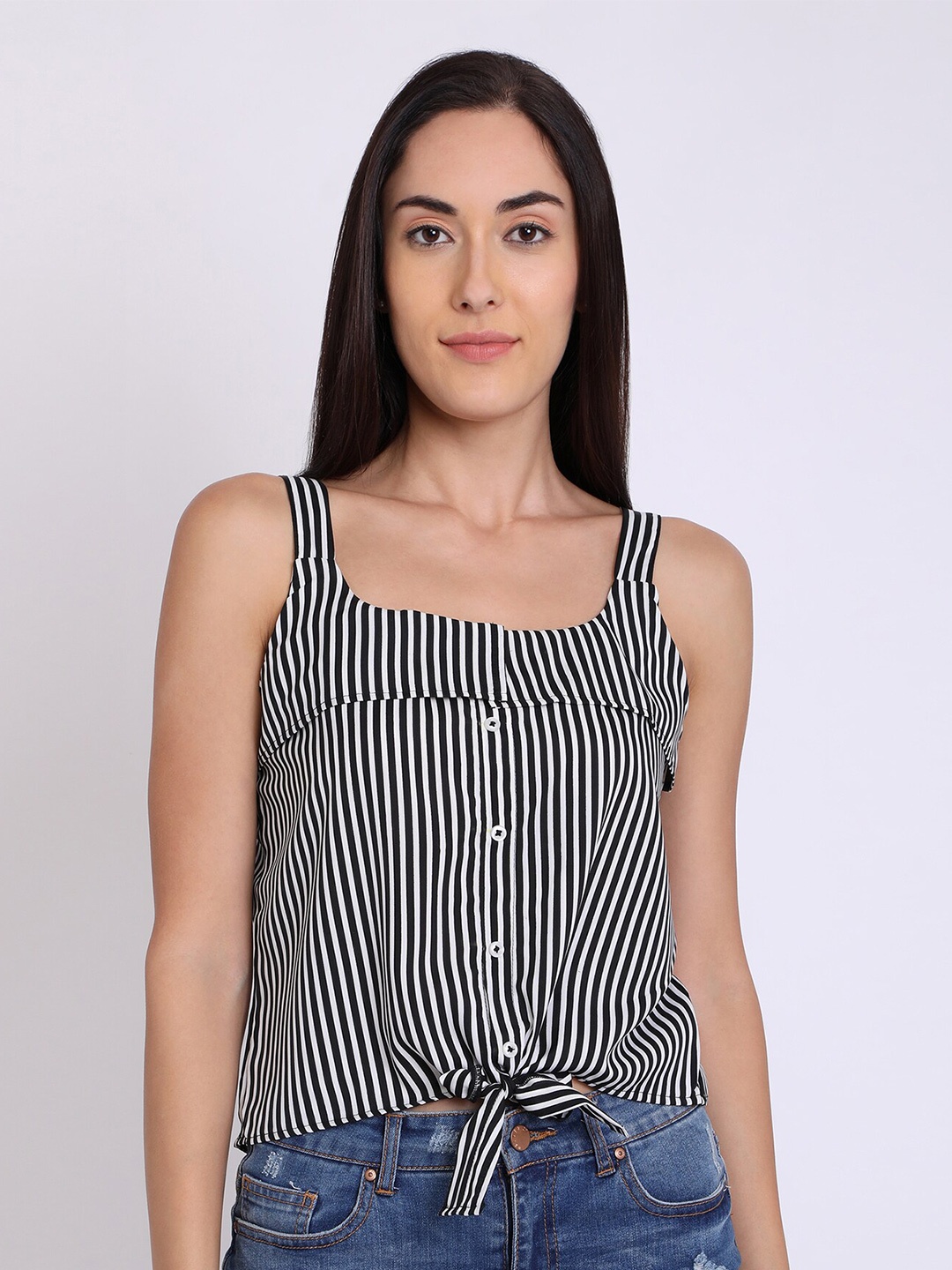 

CHIMPAAANZEE Black & White Striped Monochrome Knot Top