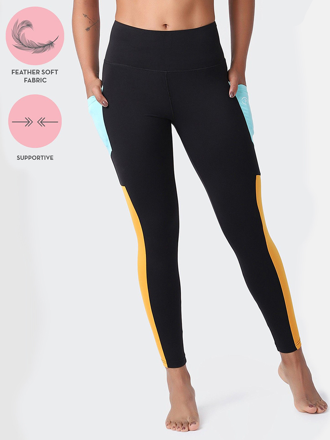 

KICA Women Black Rapid Dry Colourblock Tights In Signature SKN Buttery Soft Fabric