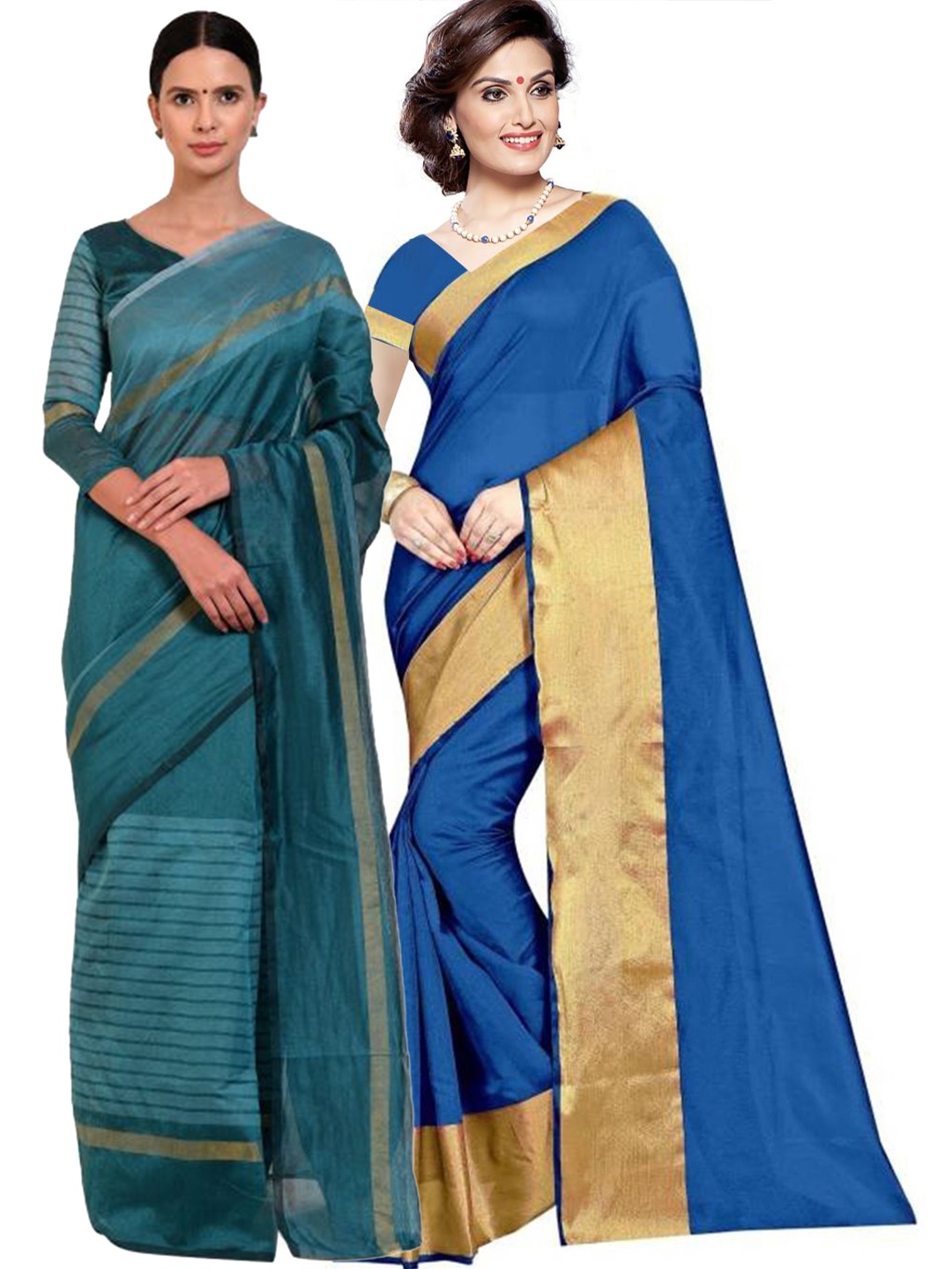 

Florence Pack of 2 Blue & Teal Blue Zari Silk Cotton Sarees