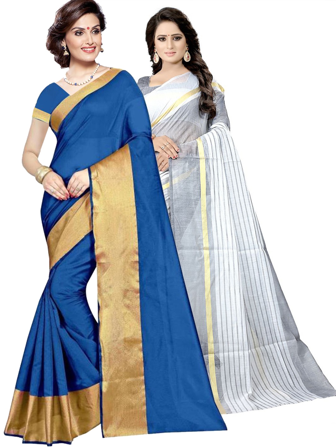 

Florence Pack of 2 Blue & White Striped Silk Cotton Sarees