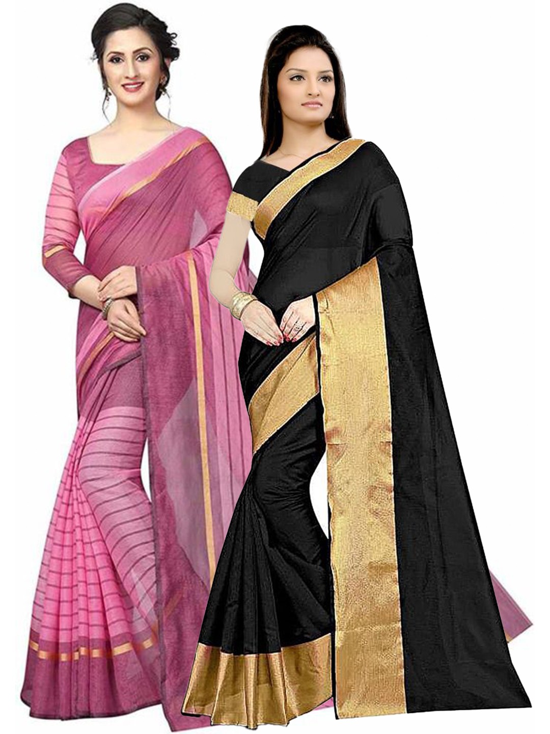 

Florence Pack of 2 Black & Pink Striped Silk Cotton Sarees