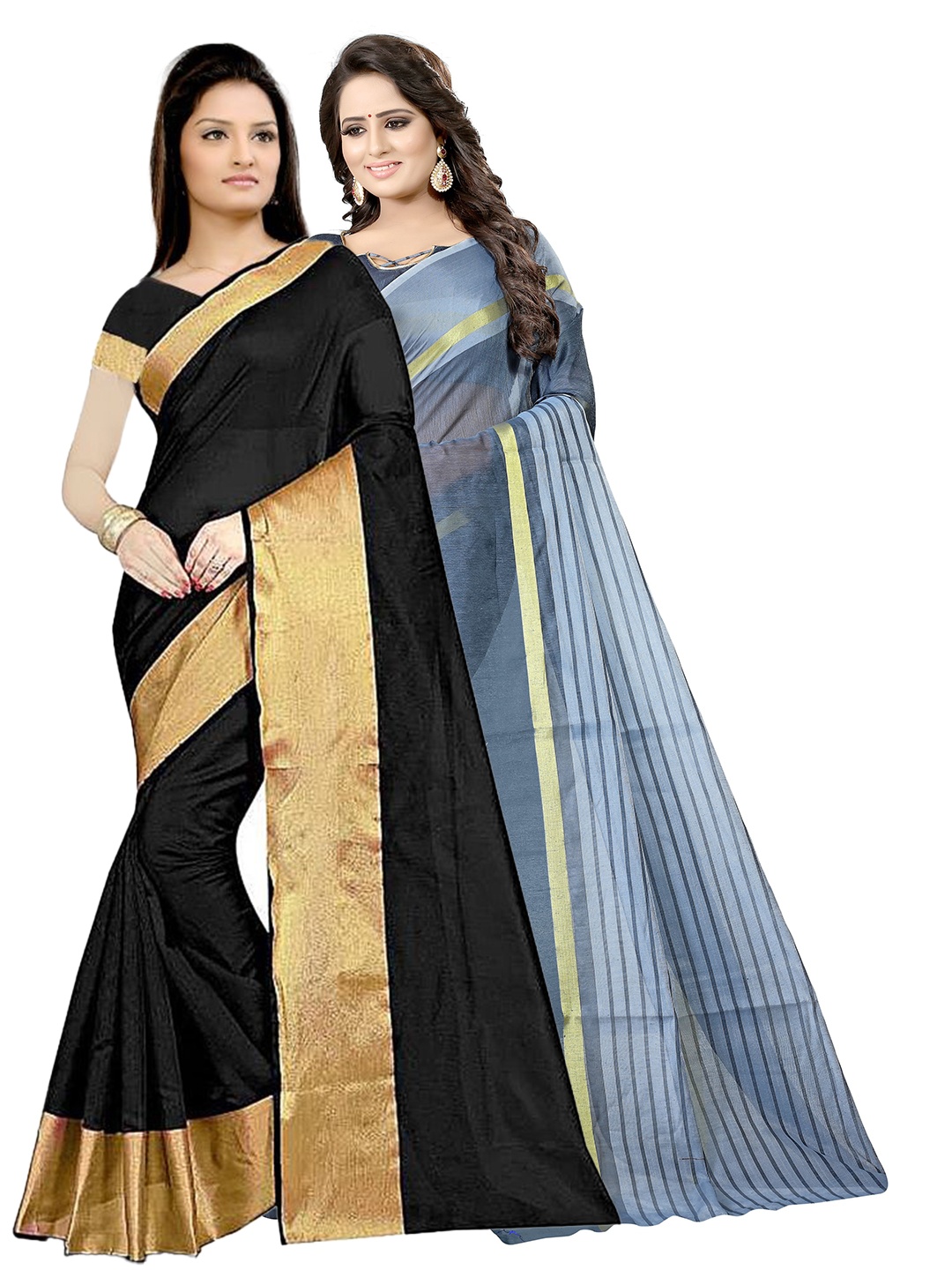 

Florence Black & Grey Striped Silk Cotton Saree