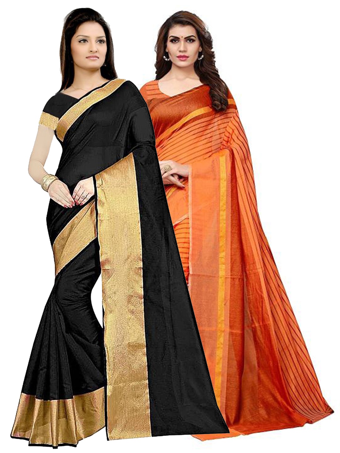 

Florence Pack of 2 Black & Orange Zari Silk Cotton Sarees