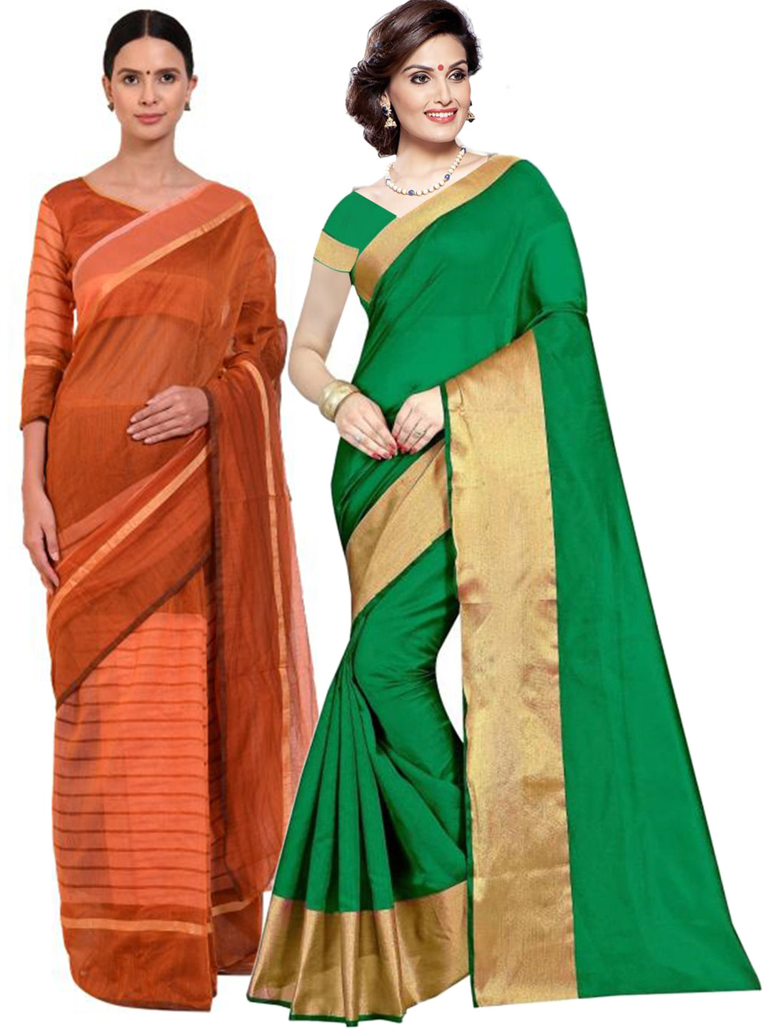 

Florence Green & Orange Striped Silk Cotton Saree