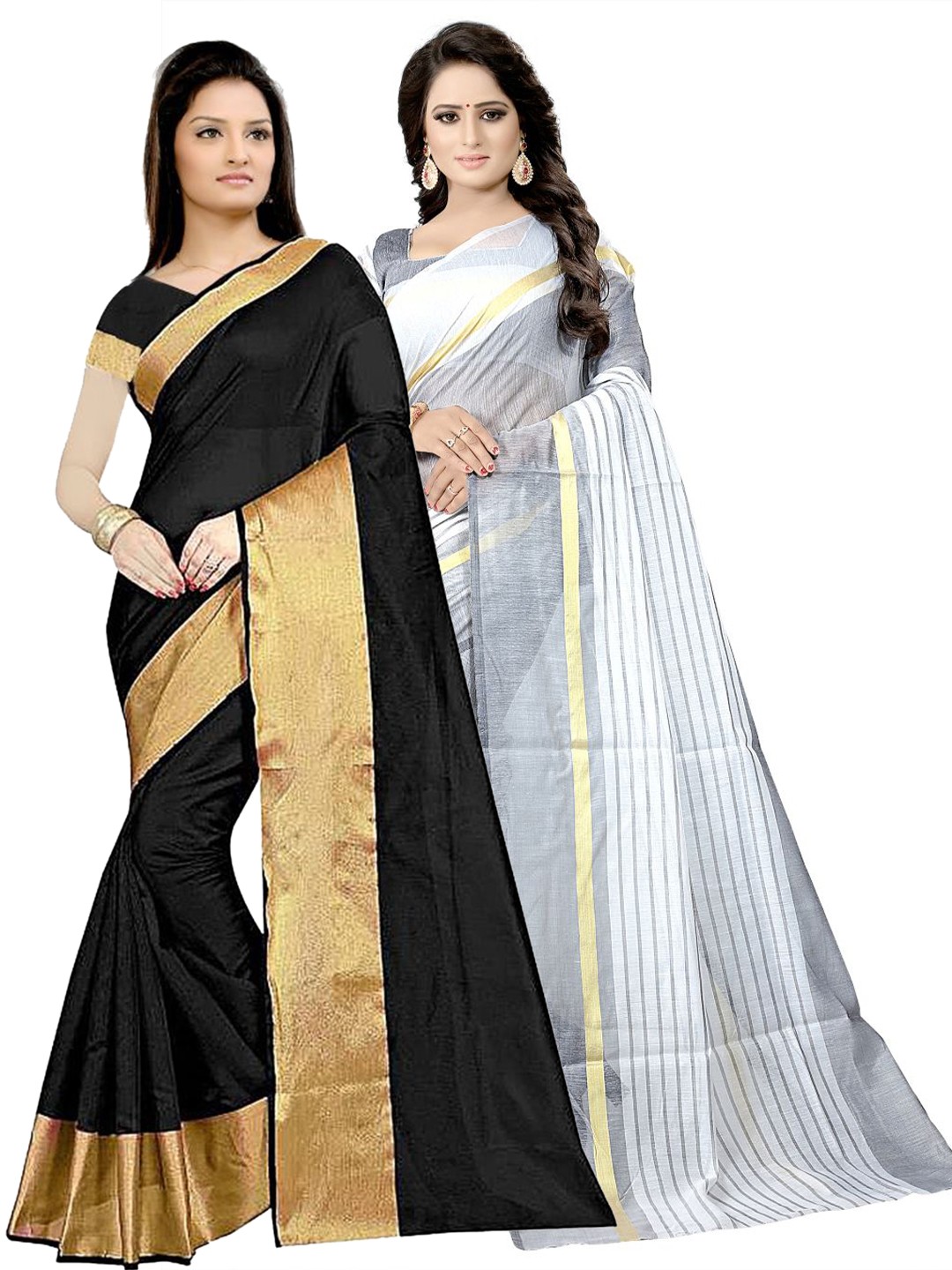 

Florence Pack of 2 Black & White Striped Silk Cotton Sarees