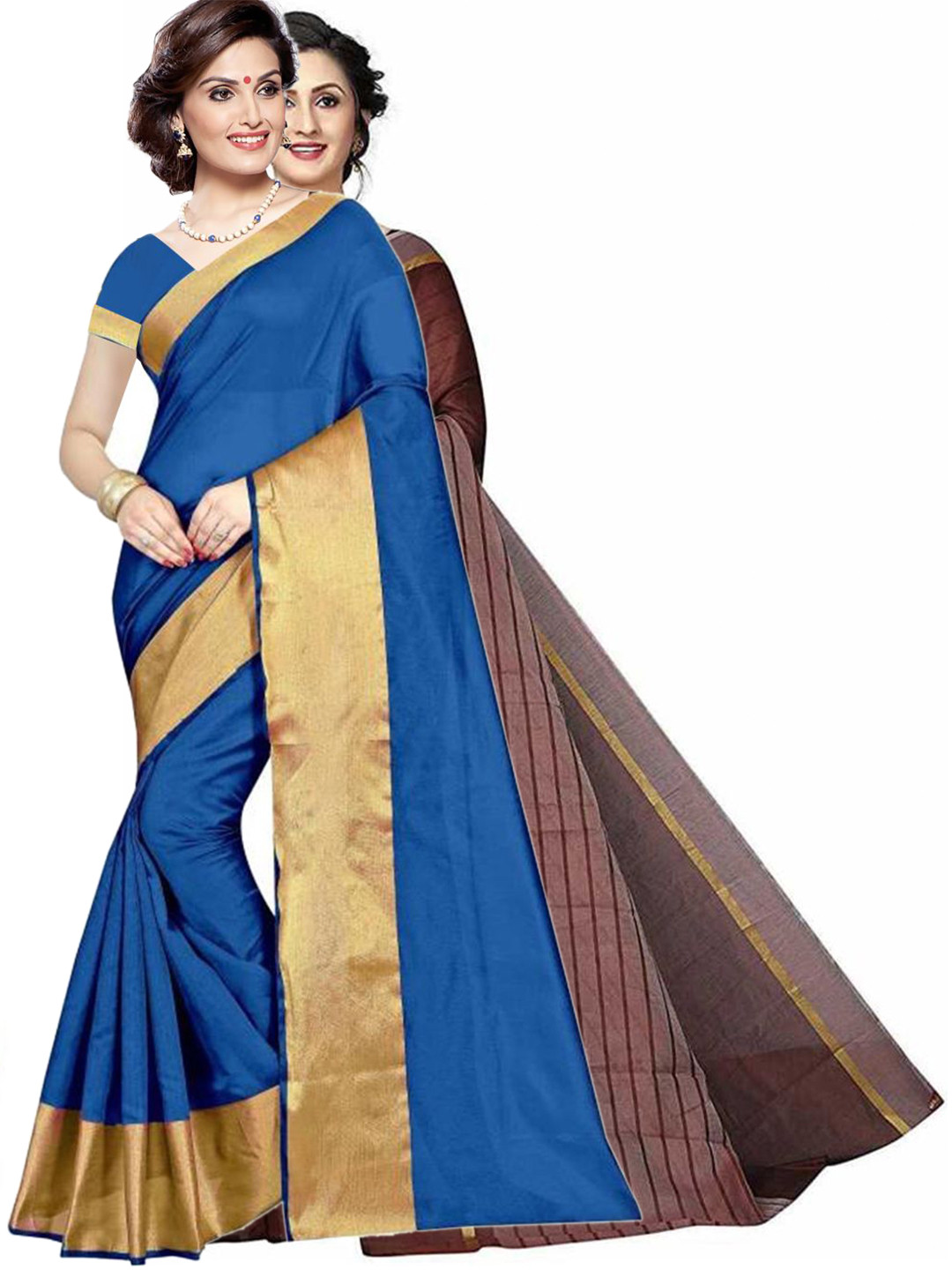 

Florence Pack of 2 Blue & Brown Striped Silk Cotton Sarees