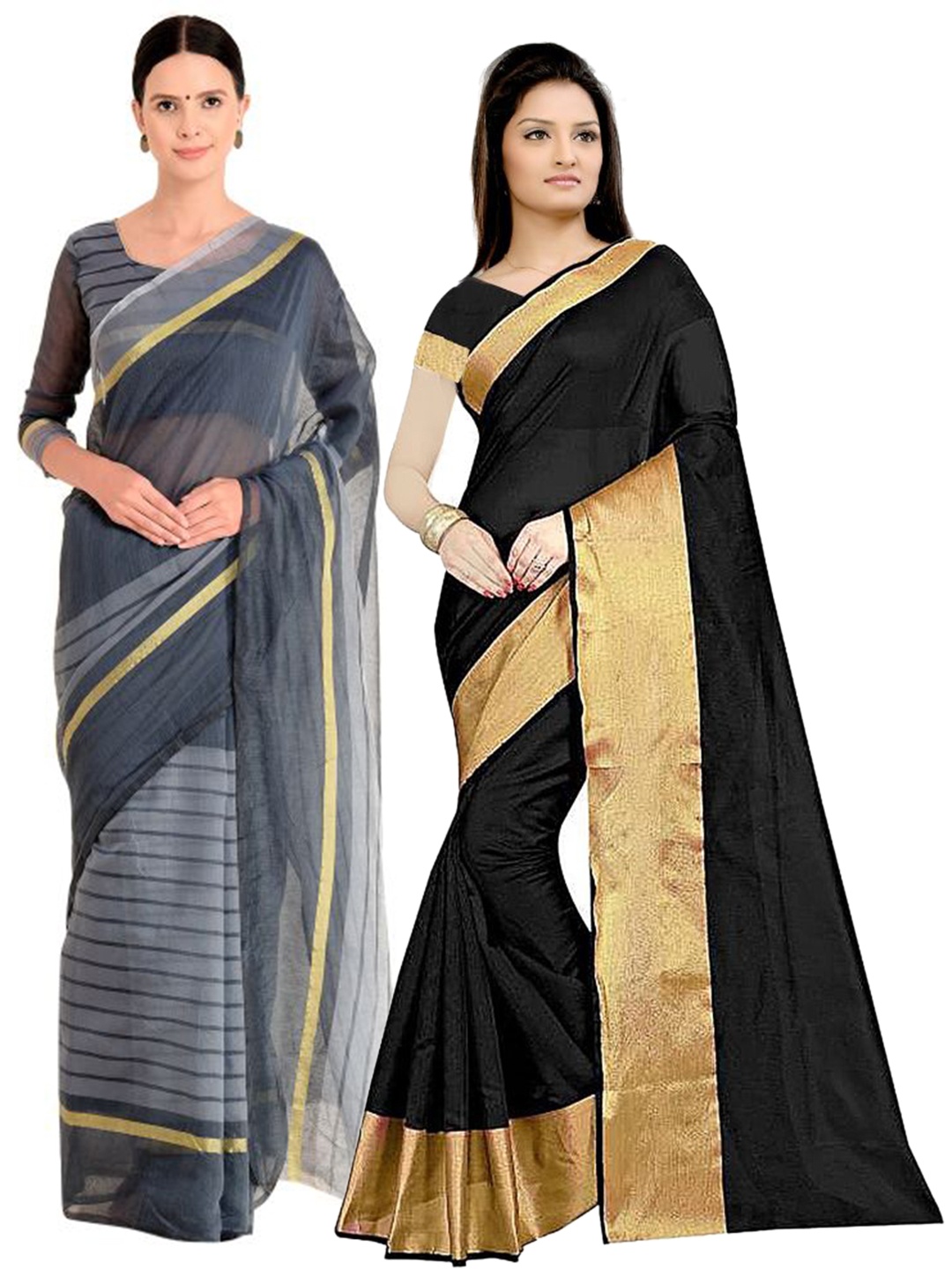 

Florence Pack of 2 Black & Grey Zari Silk Cotton Sarees