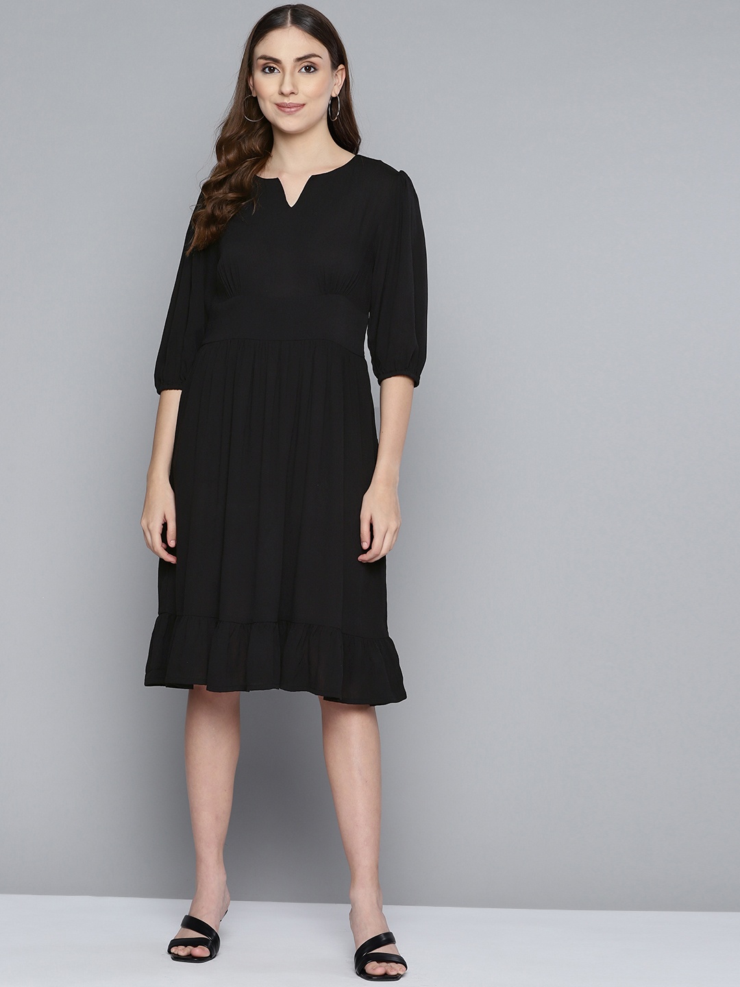 

HERE&NOW Black Puff Sleeves Formal Dress