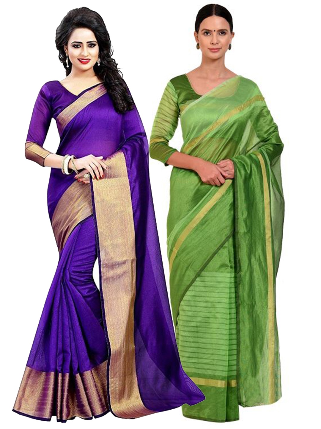 

Florence Pack of 2 Purple & Green Zari Silk Cotton Sarees