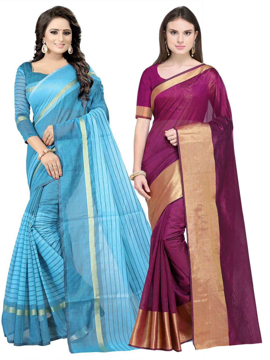 

Florence Maroon & Turquoise Blue Striped Silk Cotton Saree
