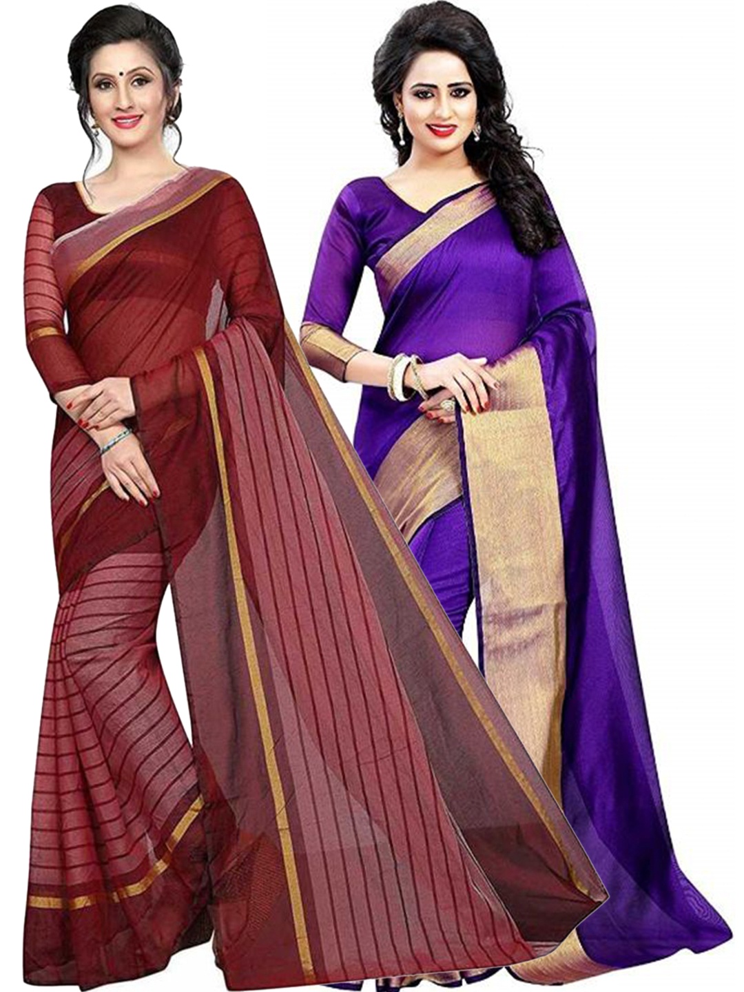 

Florence Pack of 2 Purple & Maroon Striped Silk Cotton Sarees