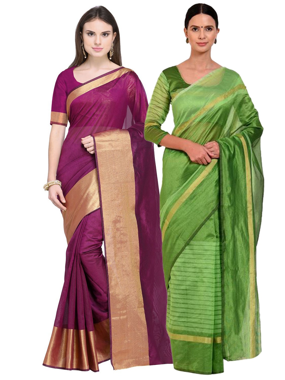 

Florence Pack of 2 Maroon & Green Striped Silk Cotton Sarees