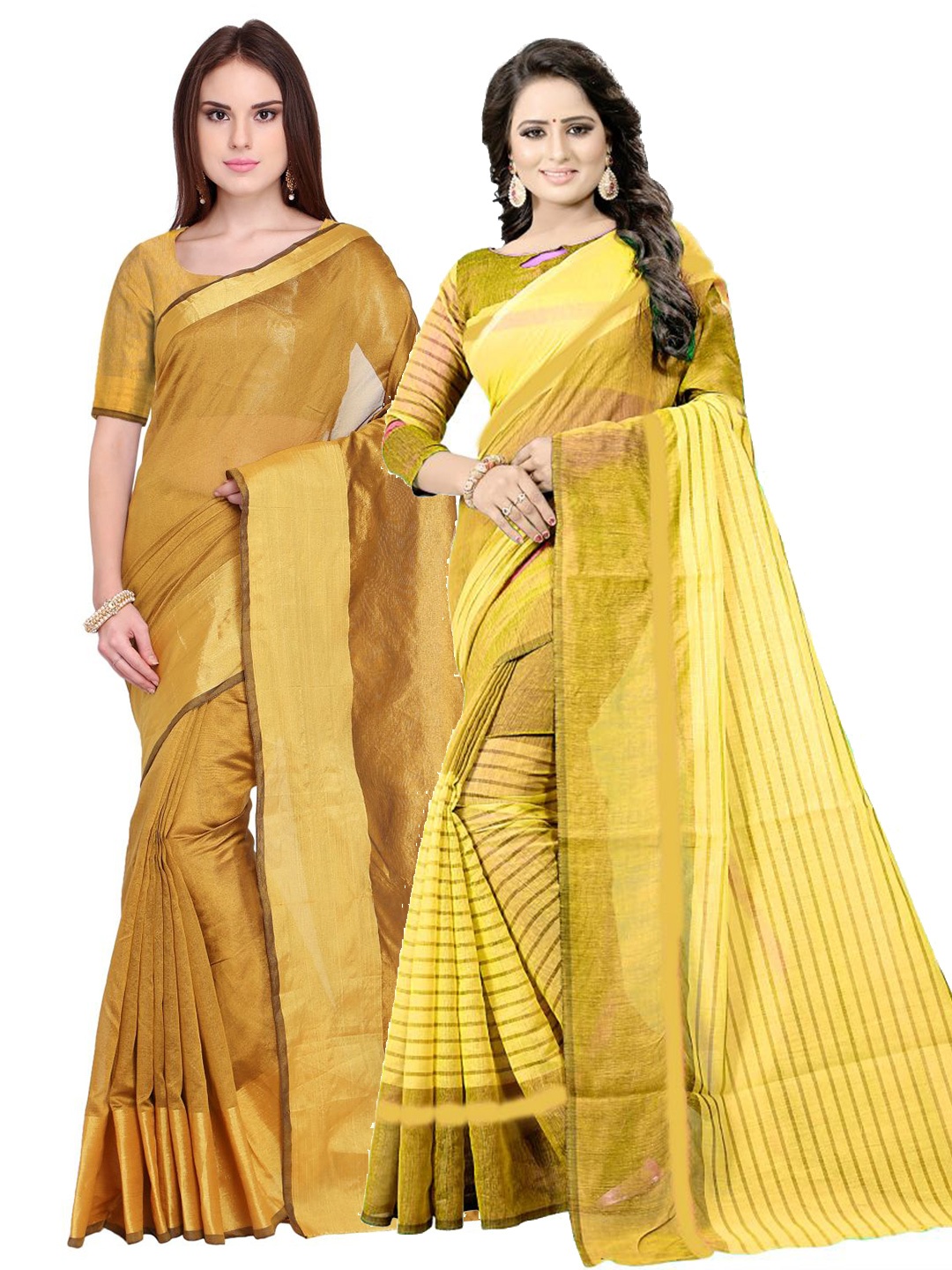 

Florence Gold-Toned & Yellow Striped Silk Cotton Saree