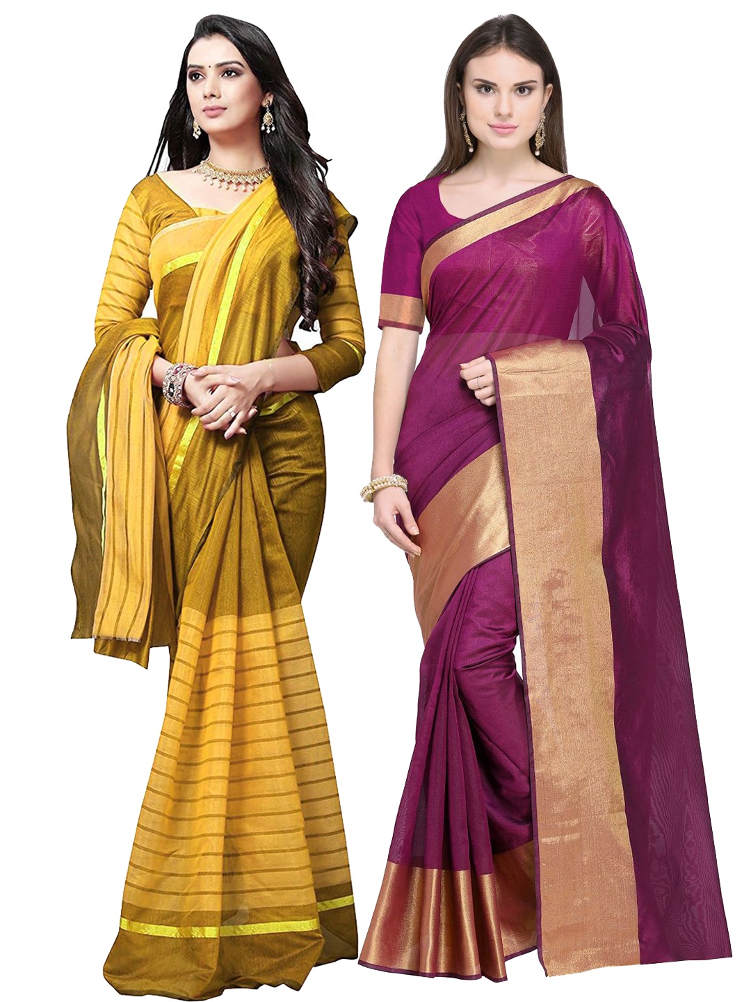 

Florence Maroon & Mustard Striped Silk Cotton Saree