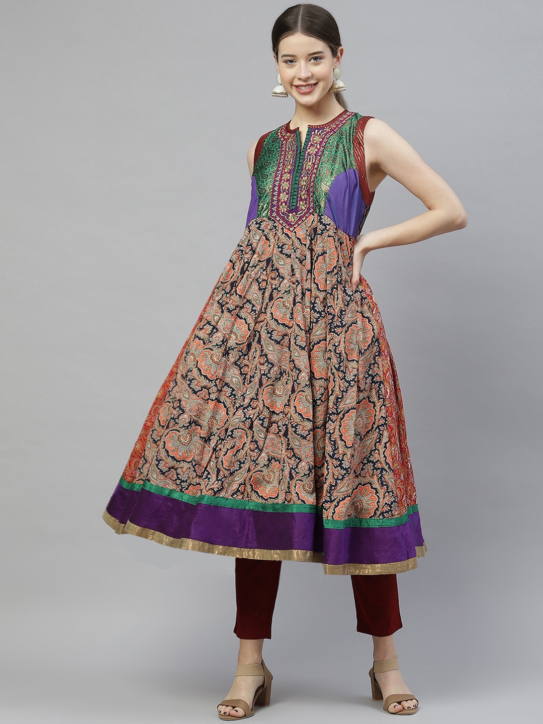 

MBE Women Orange & Blue Printed Anarkali Kurta