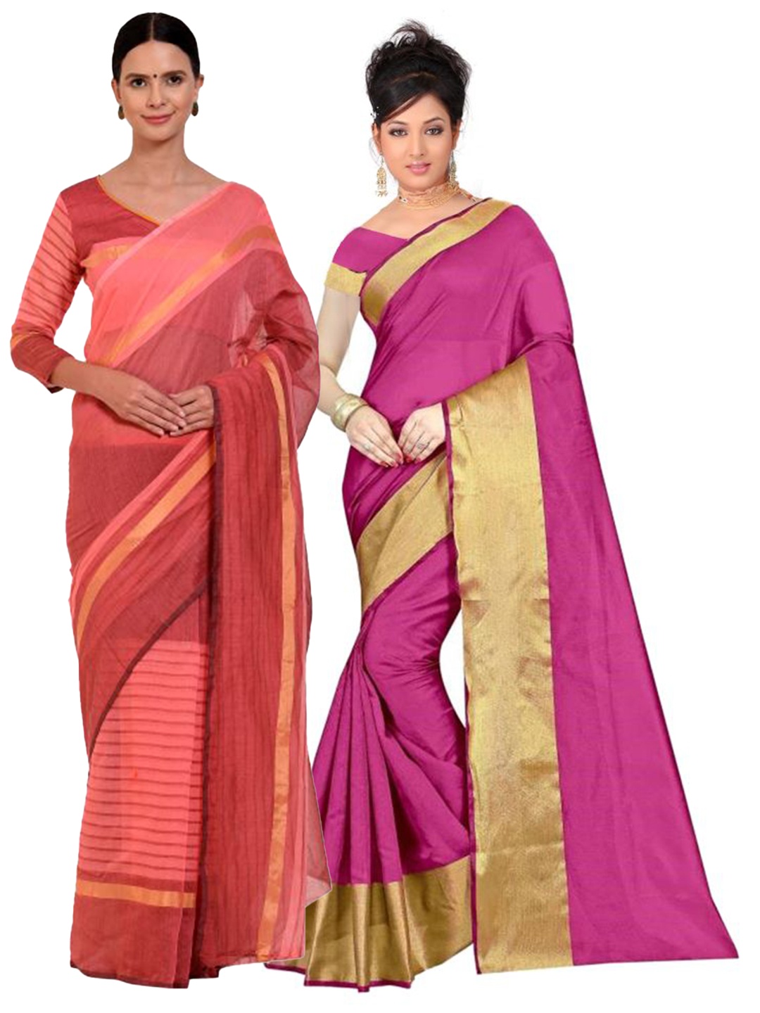 

Florence Pack of 2 Pink & Magenta Striped Silk Cotton Sarees