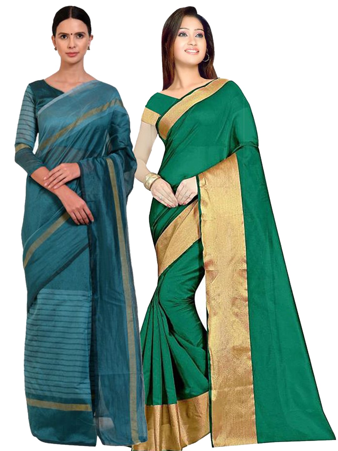 

Florence Green & Teal Striped Silk Cotton Saree