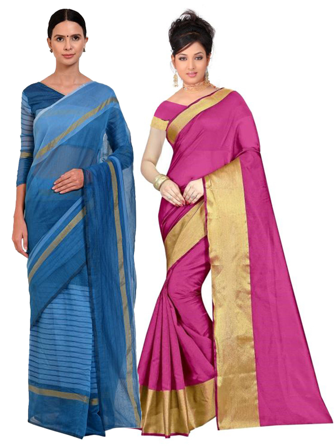 

Florence Pink & Turquoise Blue Striped Silk Cotton Saree