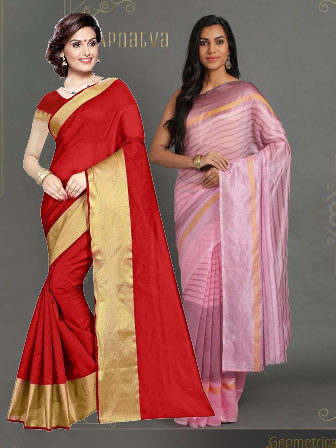 

Florence Pack of 2 Red & Pink Striped Silk Cotton Sarees