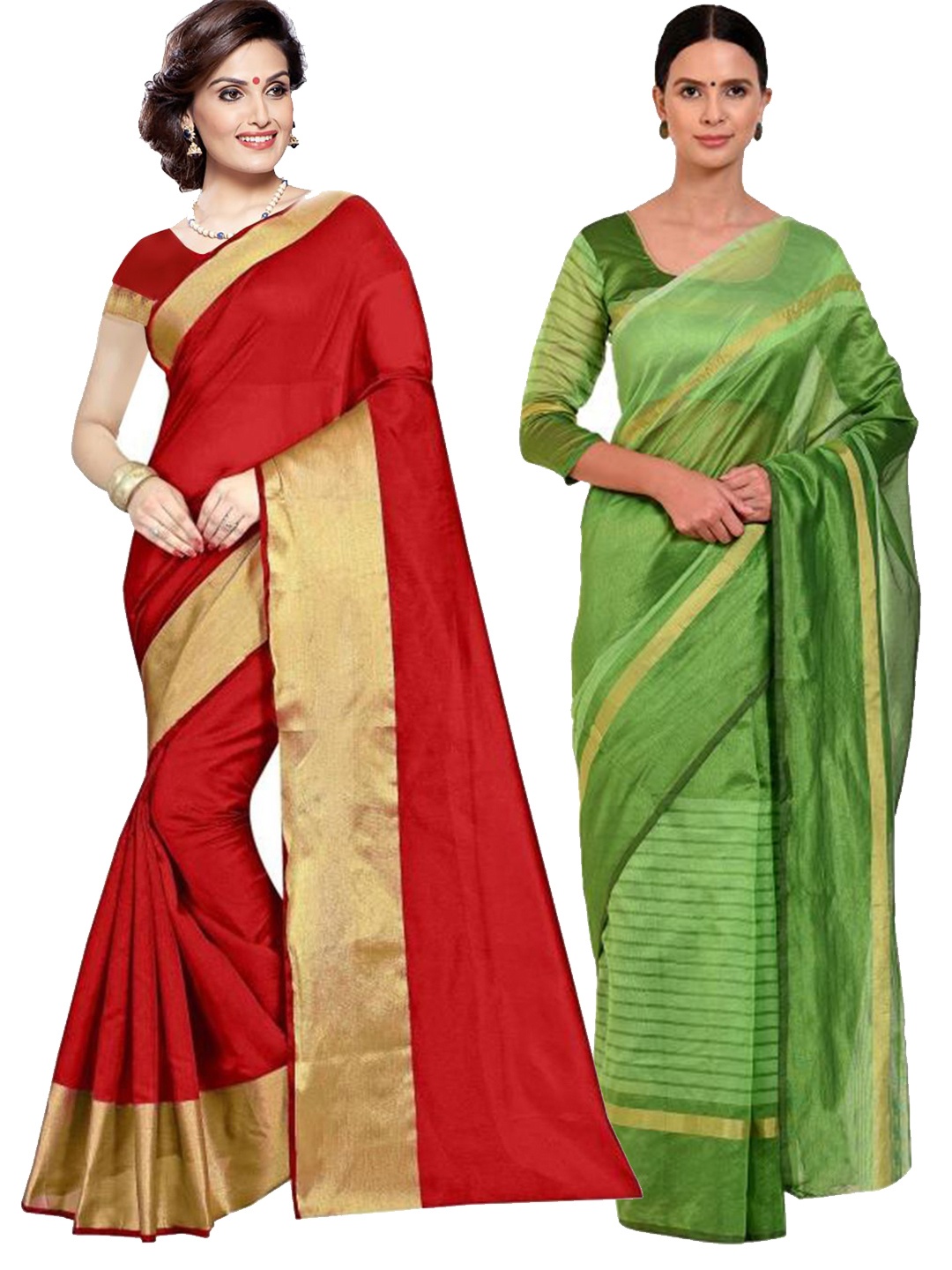 

Florence Red & Green Striped Silk Cotton Saree