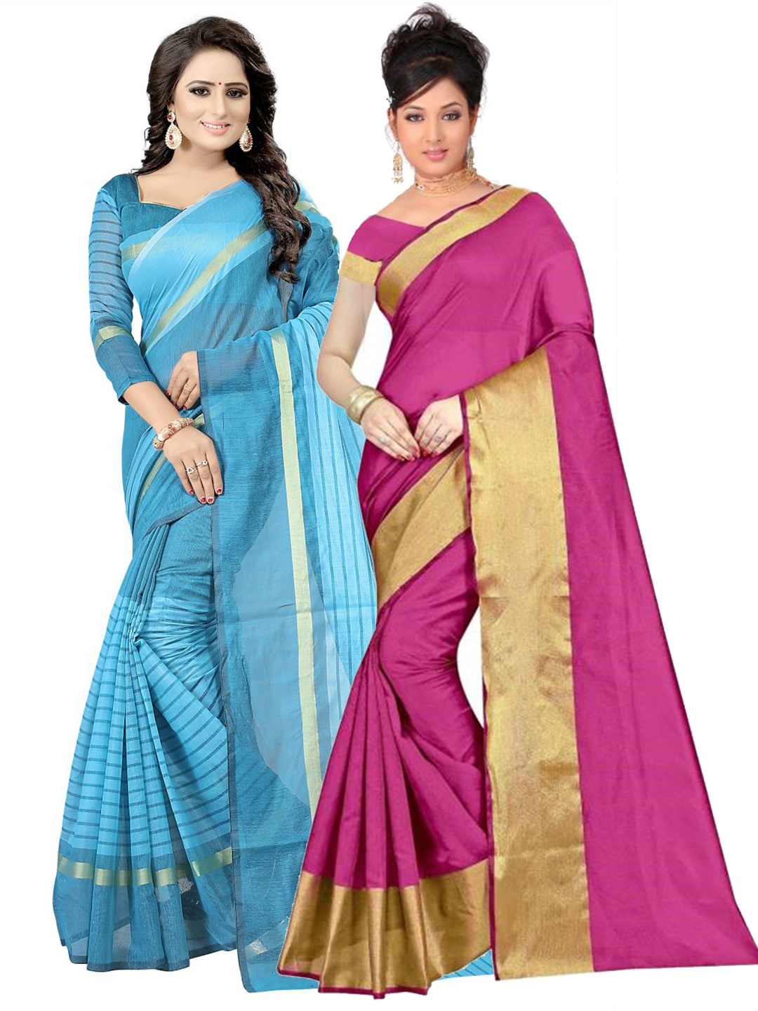 

Florence Pink & Turquoise Blue Striped Silk Cotton Saree