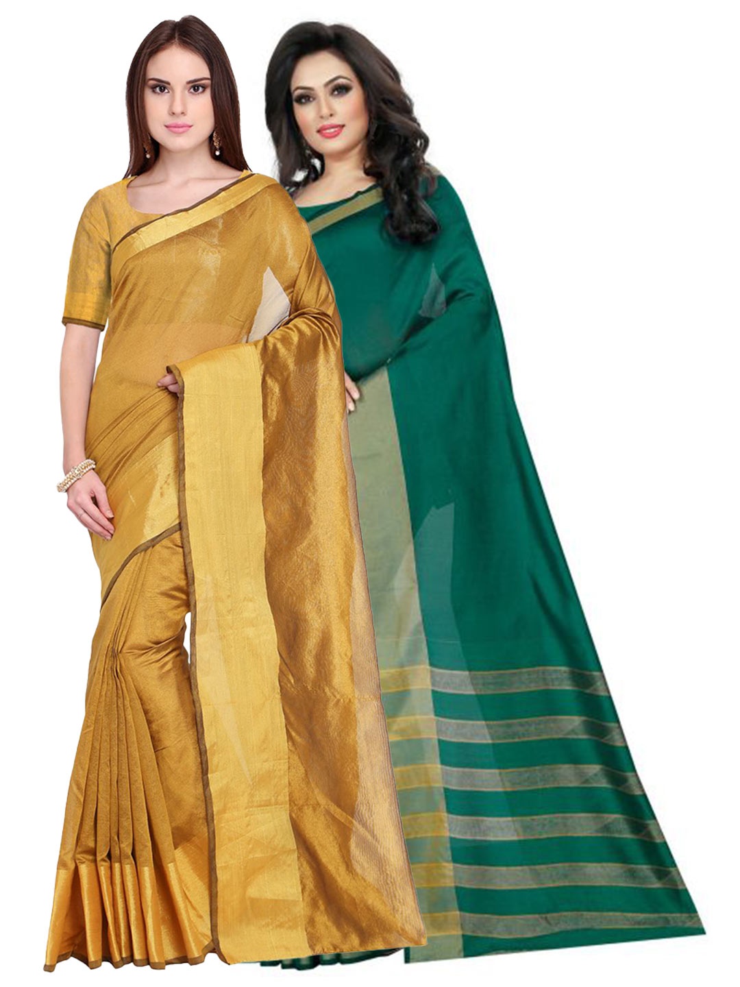 

Florence Pack of 2 Gold-Toned & Teal Green Silk Cotton Sarees