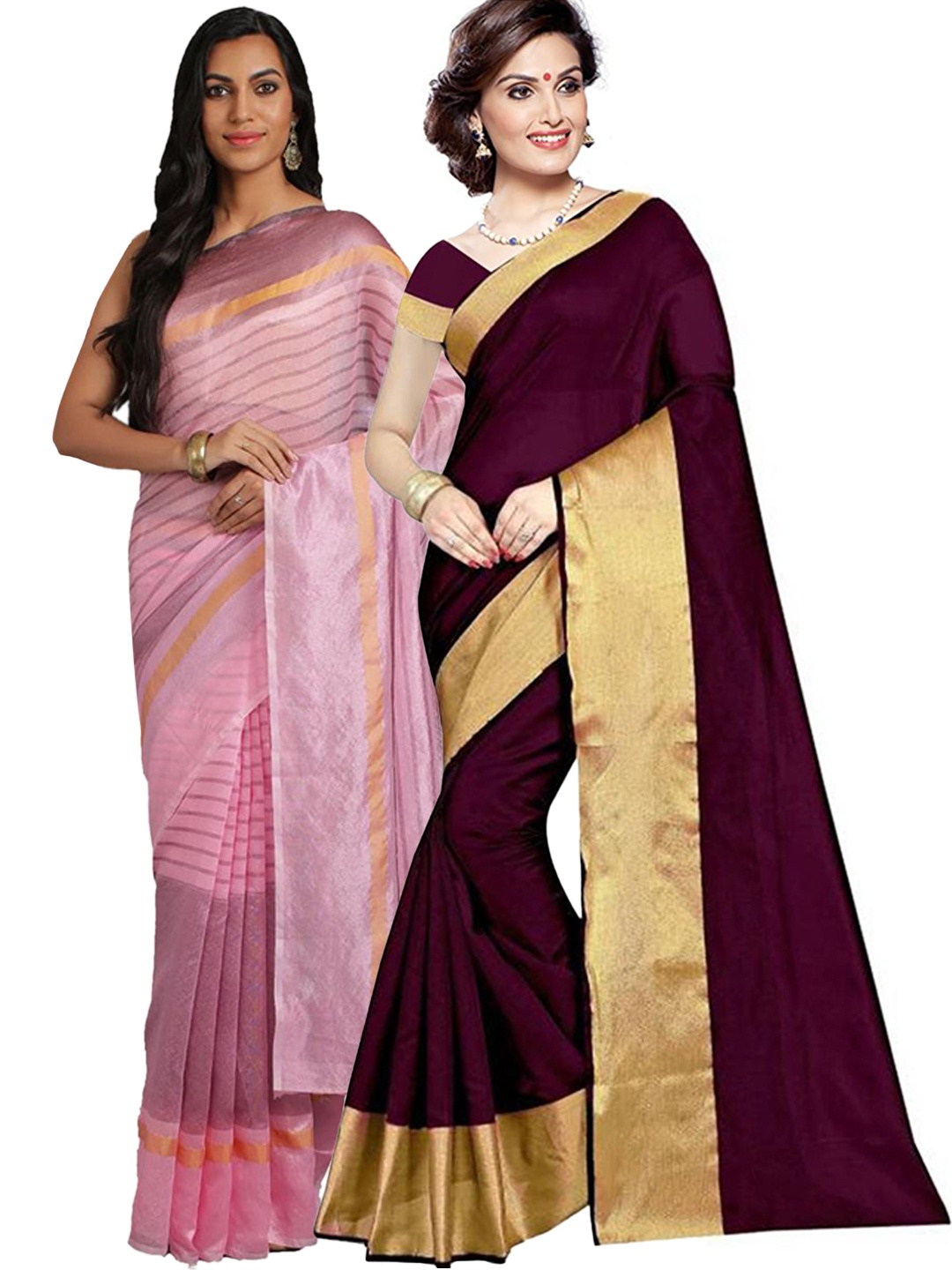 

Florence Pack of 2 Burgundy & Pink Zari Silk Cotton Sarees