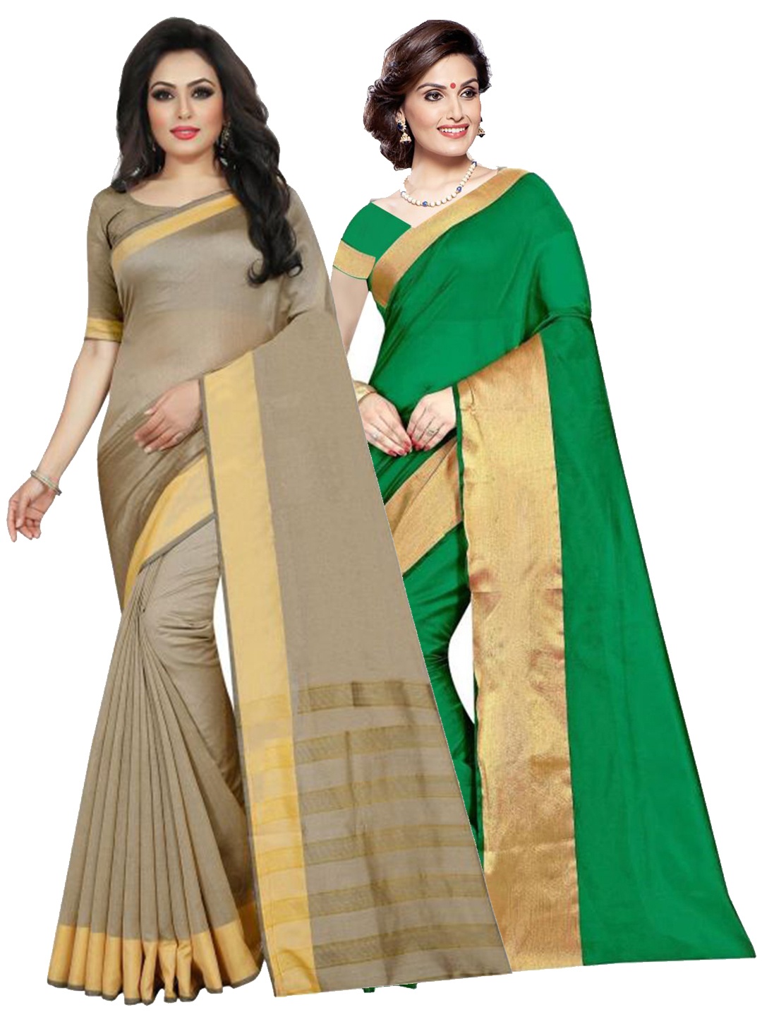 

Florence Pack of 2 Green & Beige Striped Silk Cotton Sarees