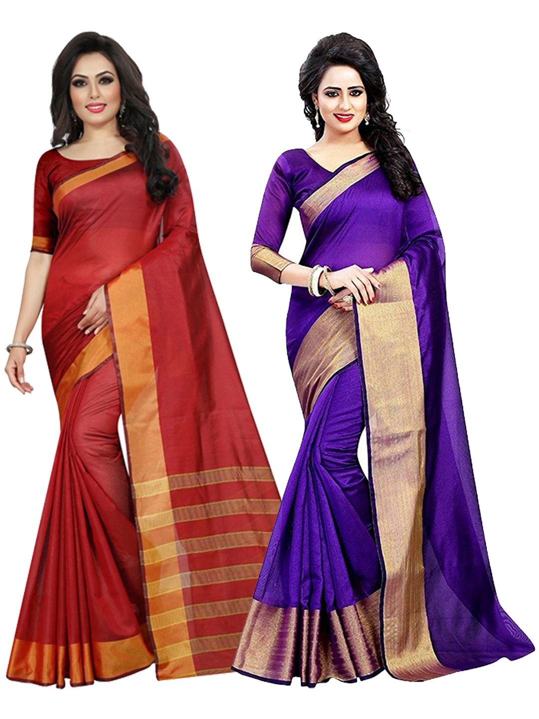 

Florence Pack of 2 Purple & Maroon Silk Cotton Sarees