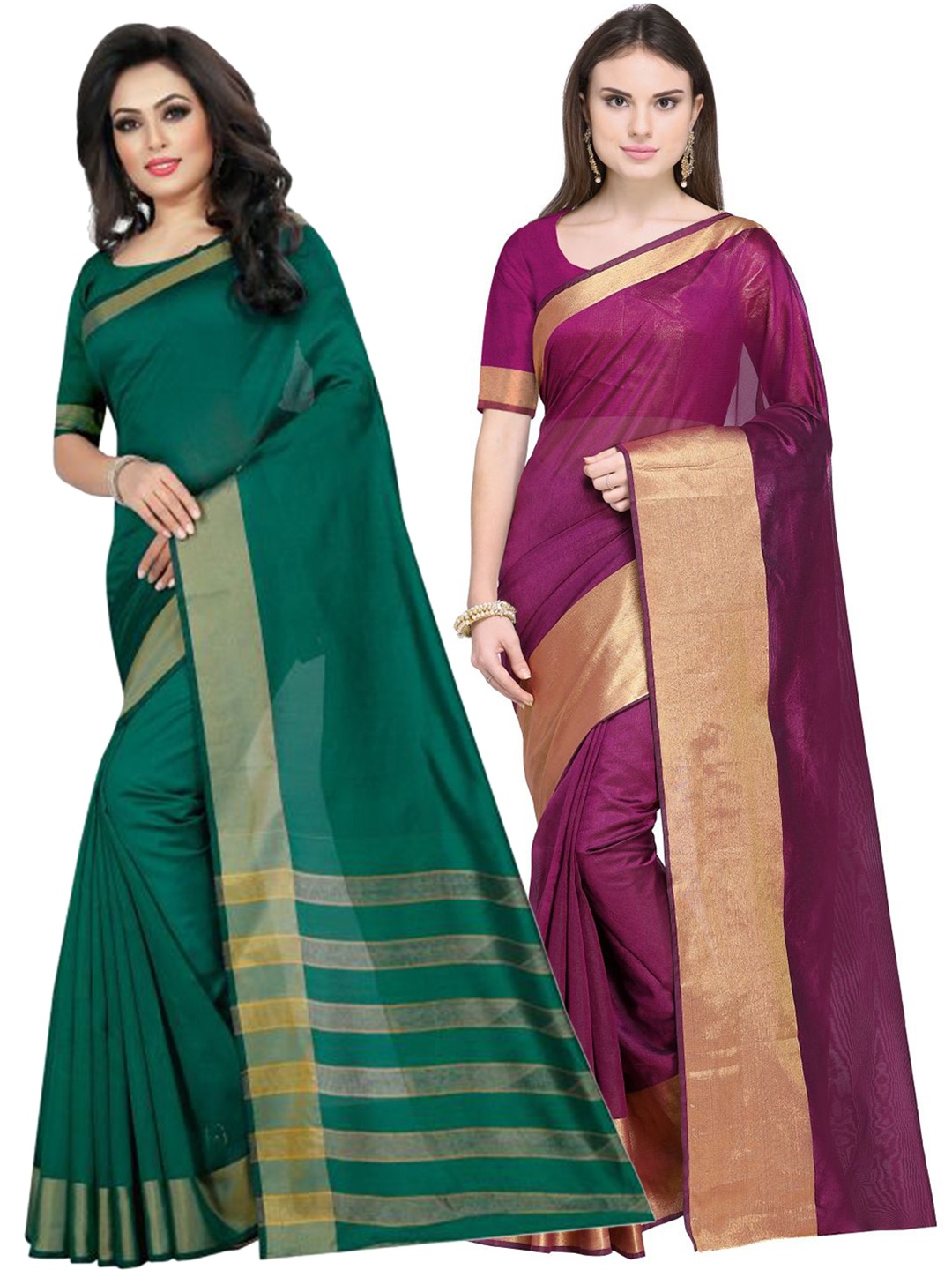 

Florence Pack of 2 Maroon & Teal Striped Silk Cotton Sarees