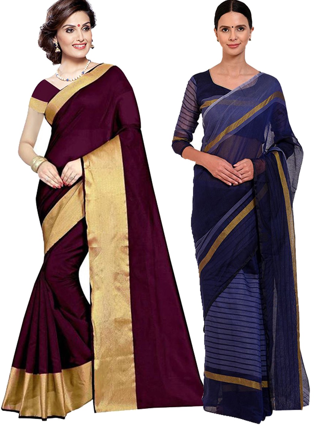 

Florence Pack of 2 Burgundy & Navy Blue Zari Silk Cotton Sarees