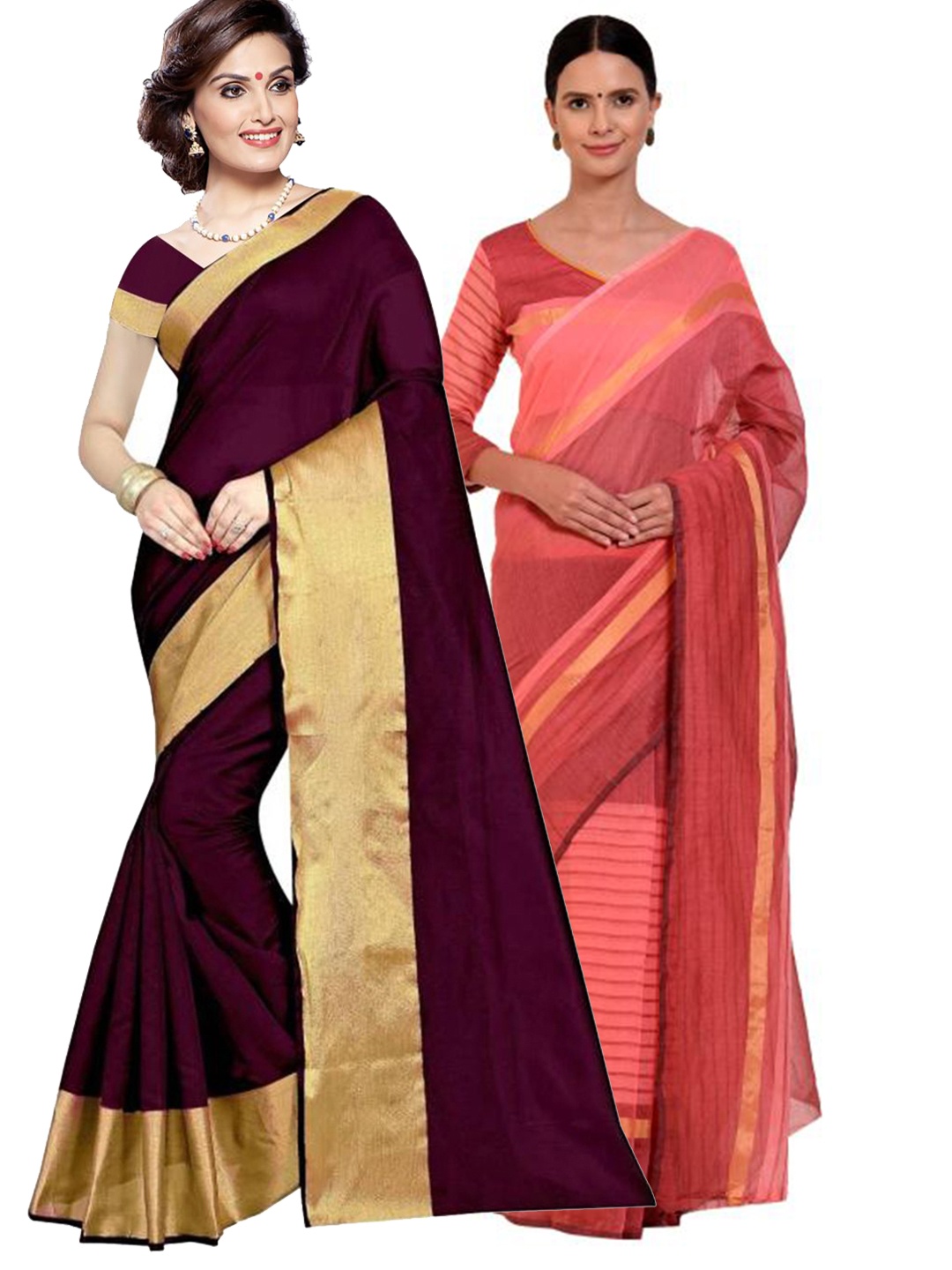 

Florence Pack of 2 Burgundy & Pink Zari Silk Cotton Sarees