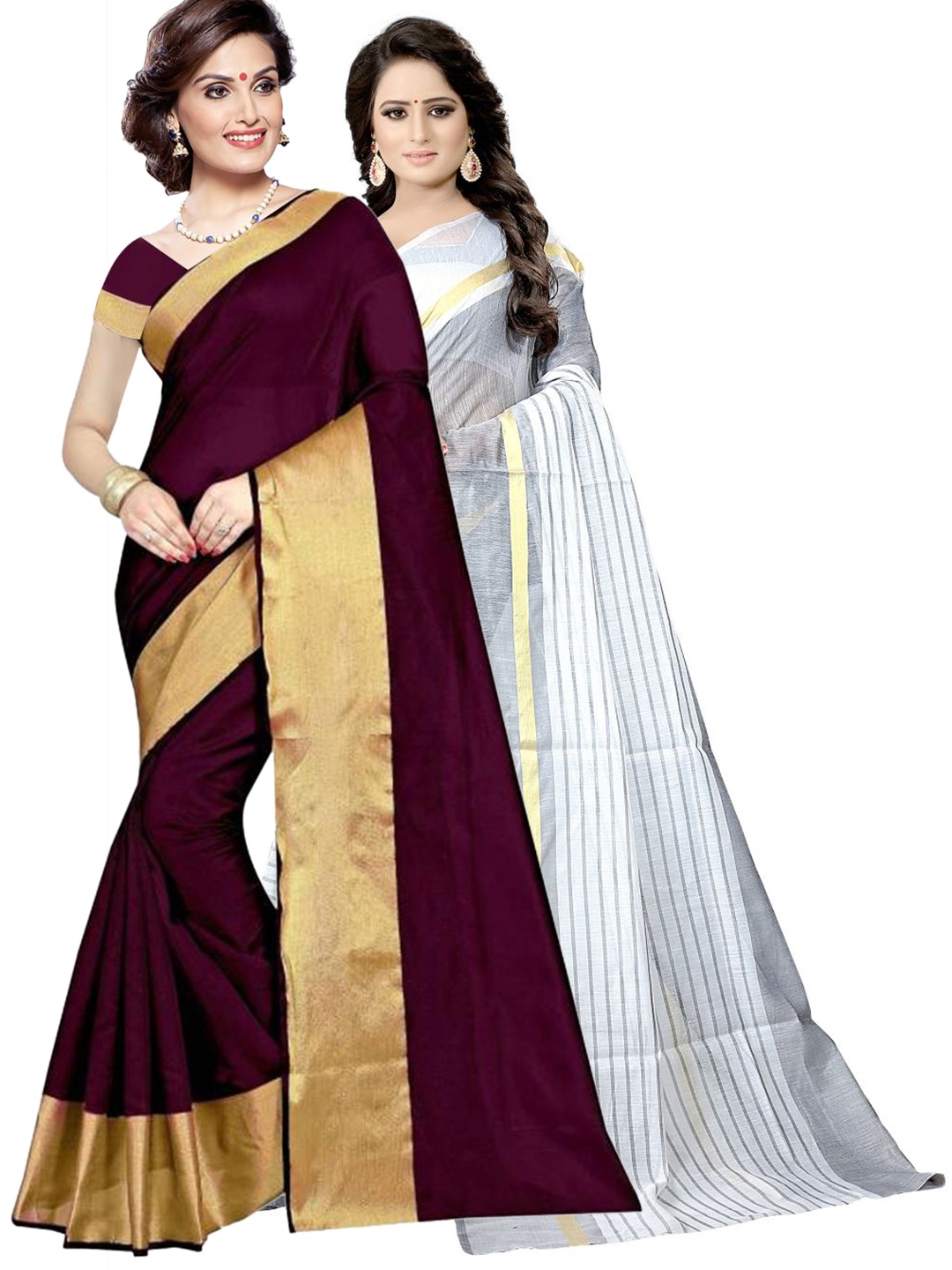 

Florence Pack of 2 Burgundy & White Striped Silk Cotton Sarees