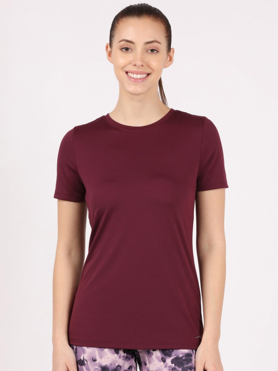 

Jockey Women Burgundy Solid Cotton T-shirt