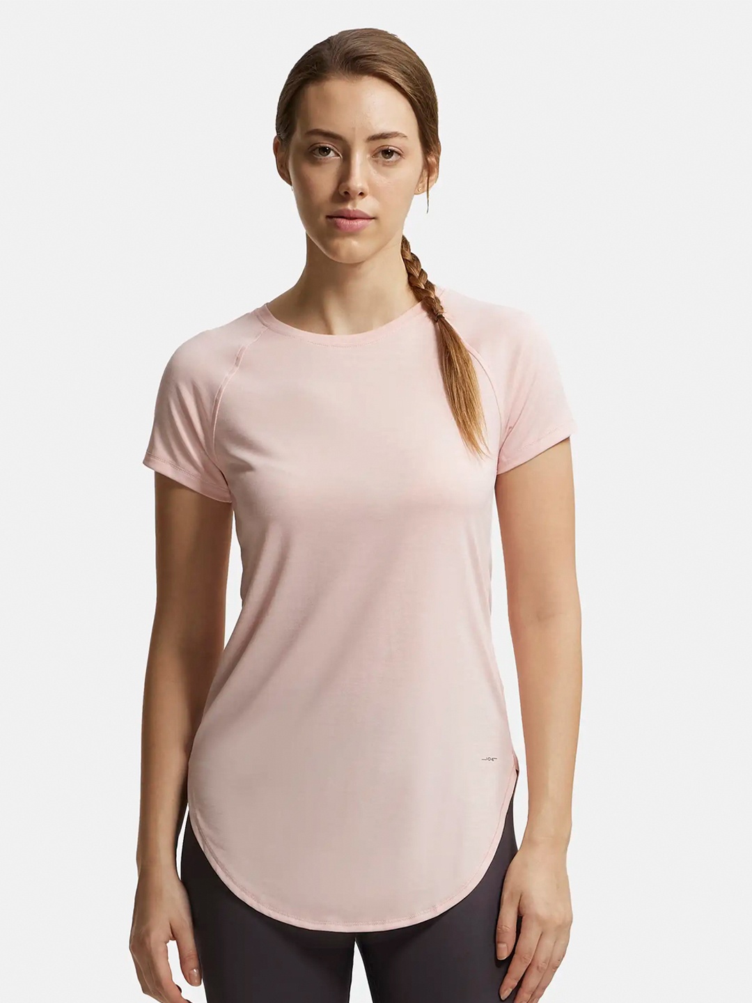 

Jockey Solid Microfiber Relaxed Fit Curved Hem Styled Tshirt-MW62, Pink