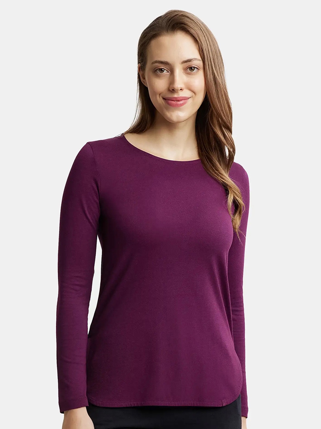 

Jockey Micro Modal Cotton Relaxed Fit Tshirt with Curved Hem Styling-RX21, Burgundy