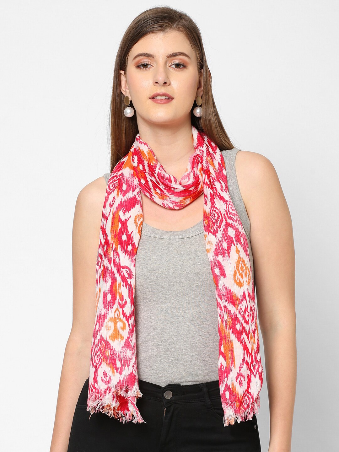 

Cloth Haus India Women Orange & White Sequins Printed Scarf