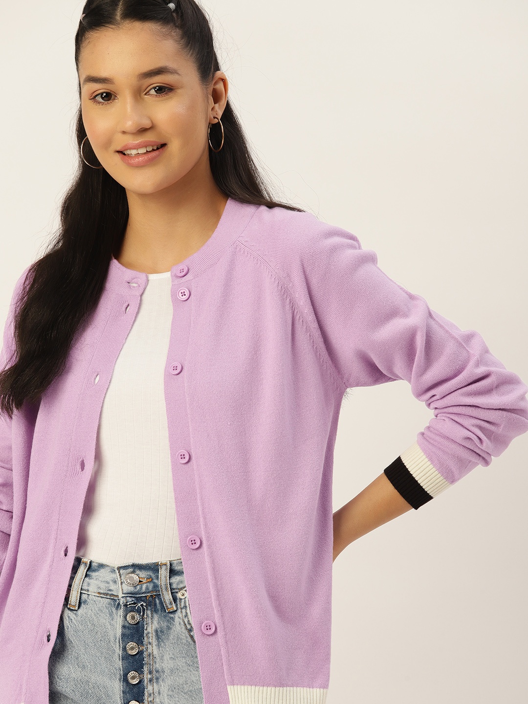 

DressBerry Women Acrylic Raglan Sleeves Cardigan, Lavender