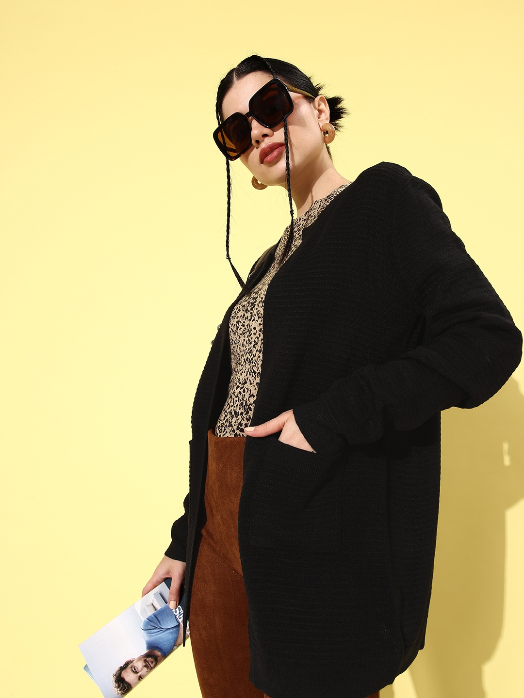 

DressBerry Women Jet Black Winter Foraging Oversized layers Sweaters