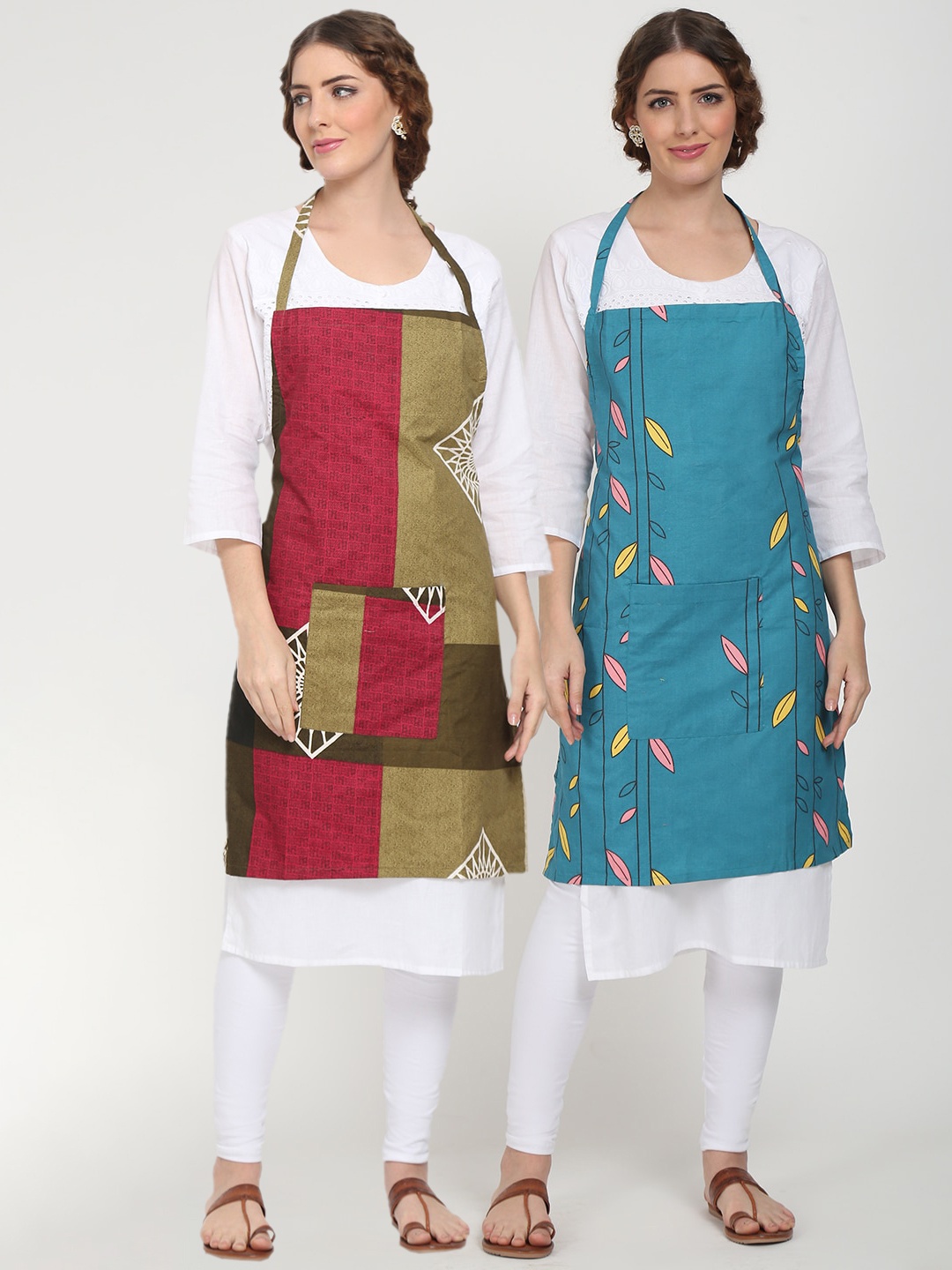 

TAG 7 Pack Of 2 Printed Aprons & Napkins, Teal