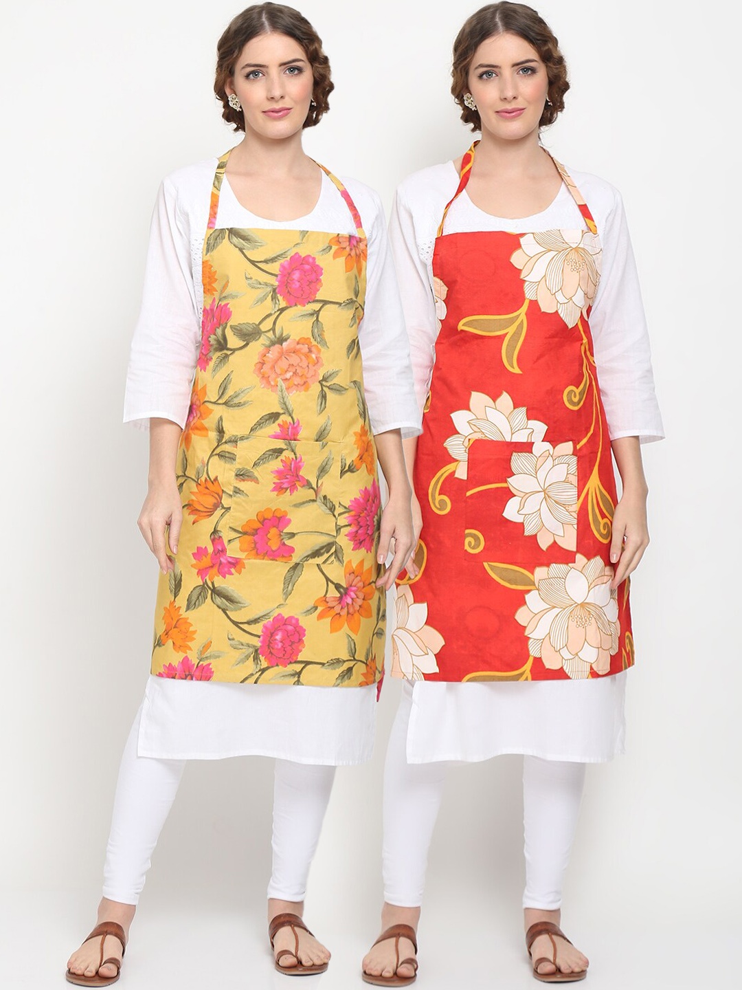 

TAG 7 Pack of 2 Printed Aprons & Napkin, Yellow
