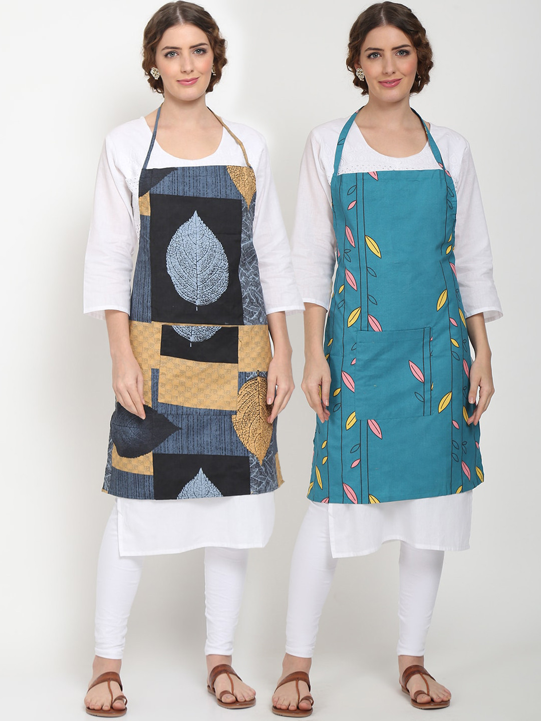 

TAG 7 Unisex Pack Of 2 Printed Aprons with Pockets & 2 Napkins, Blue