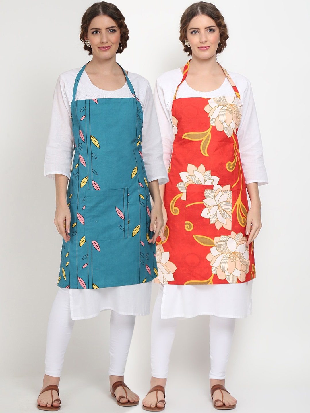 

TAG 7 Unisex Pack Of 2 Printed Aprons with Pockets & 2 Napkins, Blue