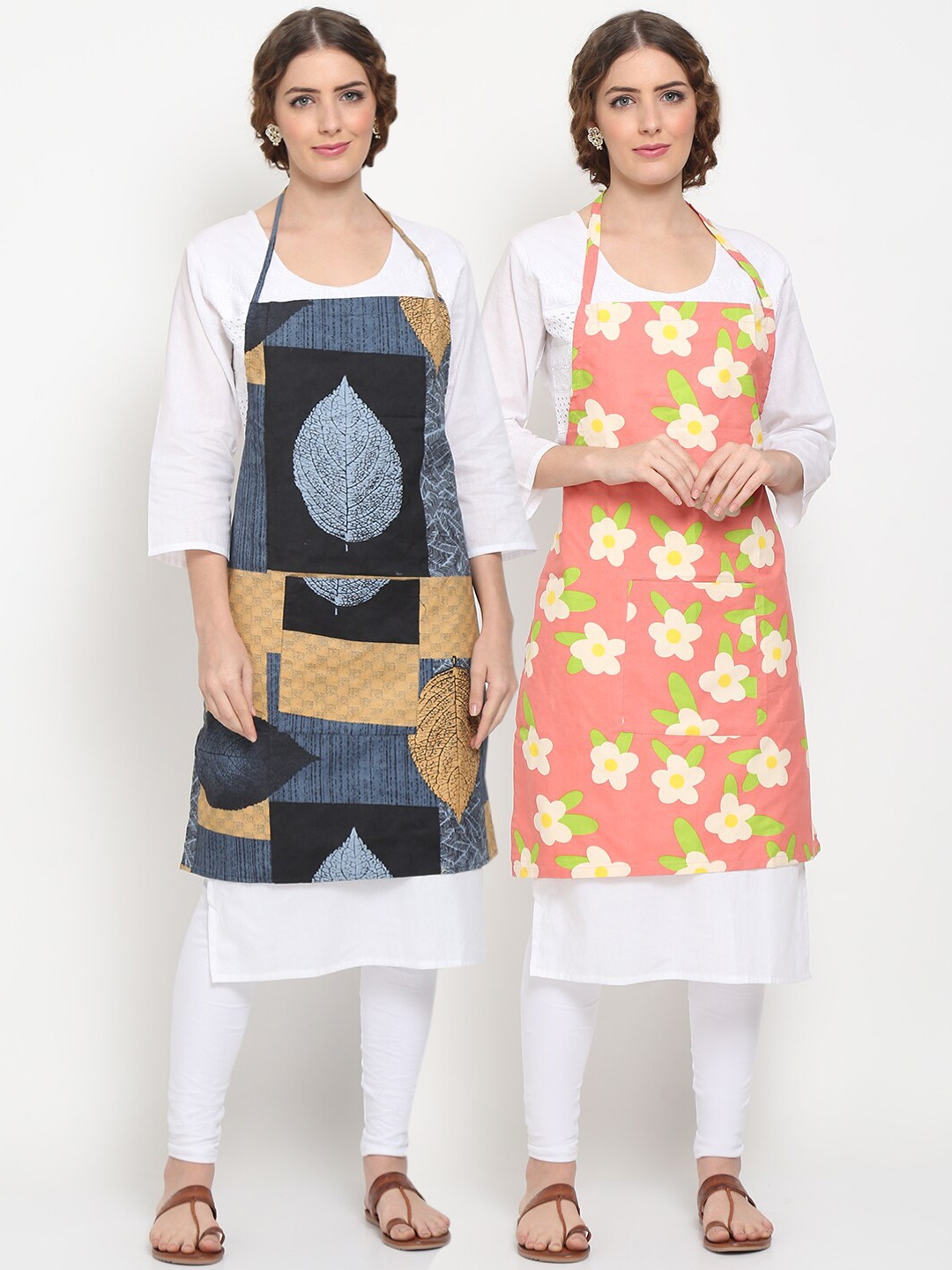 

TAG 7 Multicolored Set of 2 Printed Aprons With Pockets And 2 Napkins, Multi