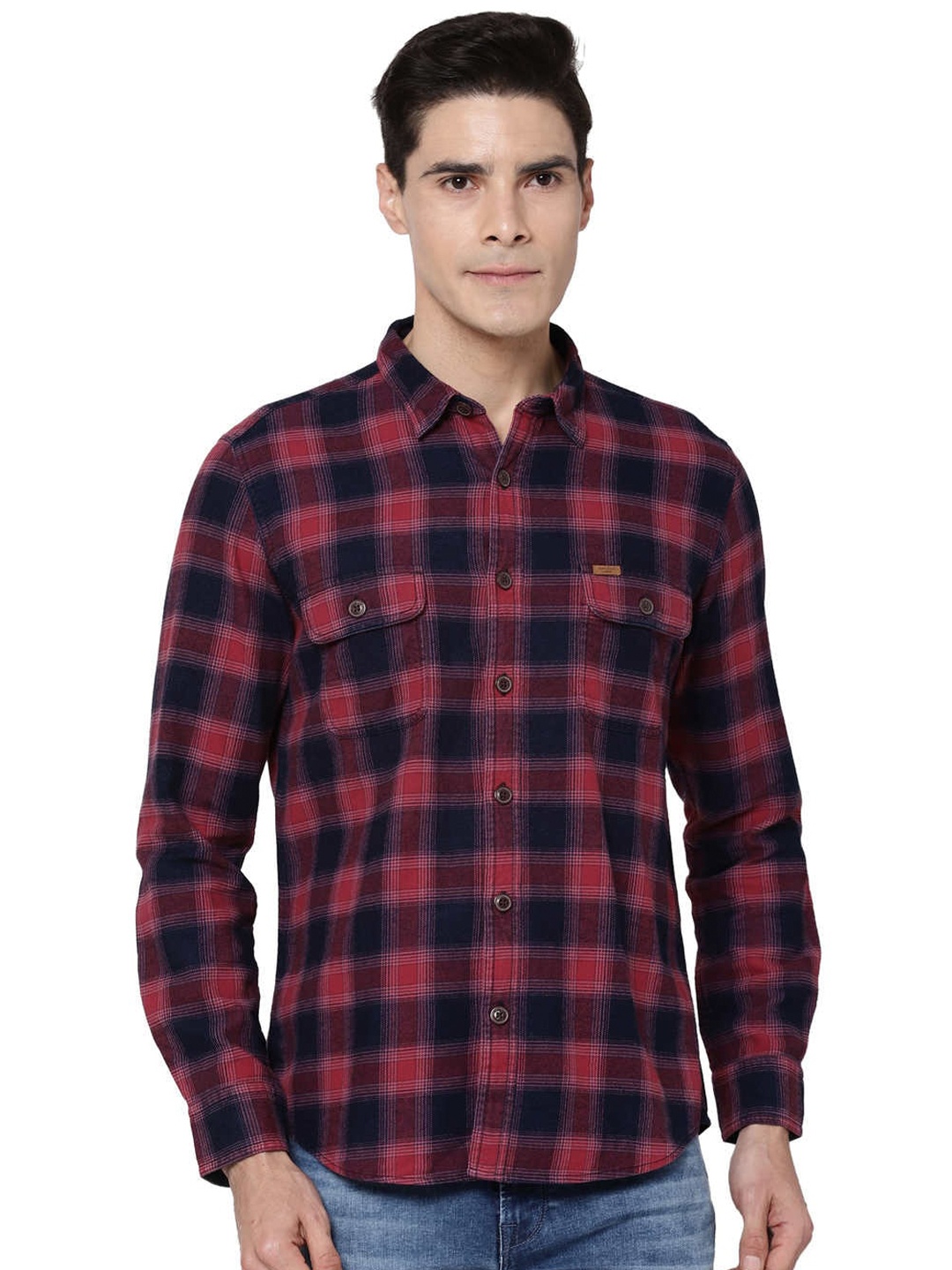 

Pepe Jeans Men Red Checked Cotton Casual Shirt