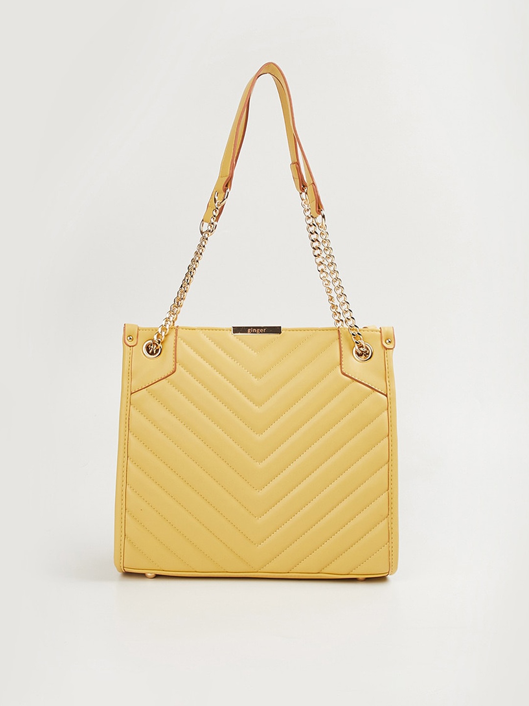 

Ginger by Lifestyle Yellow Structured Shoulder Bag with Quilted