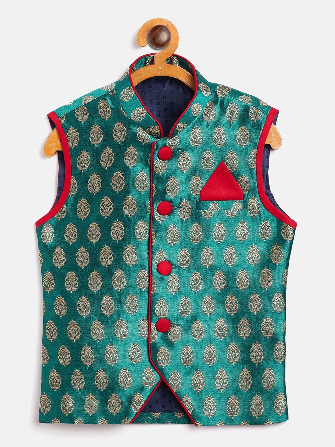 

JBN Creation Boys Gold-Coloured & Green Woven Design Nehru Jacket
