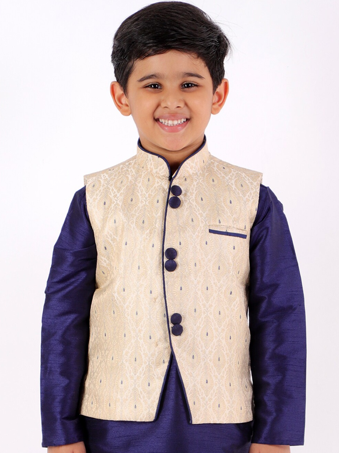 

JBN Creation Boys Beige Woven Design Slim-Fit Nehru Jackets