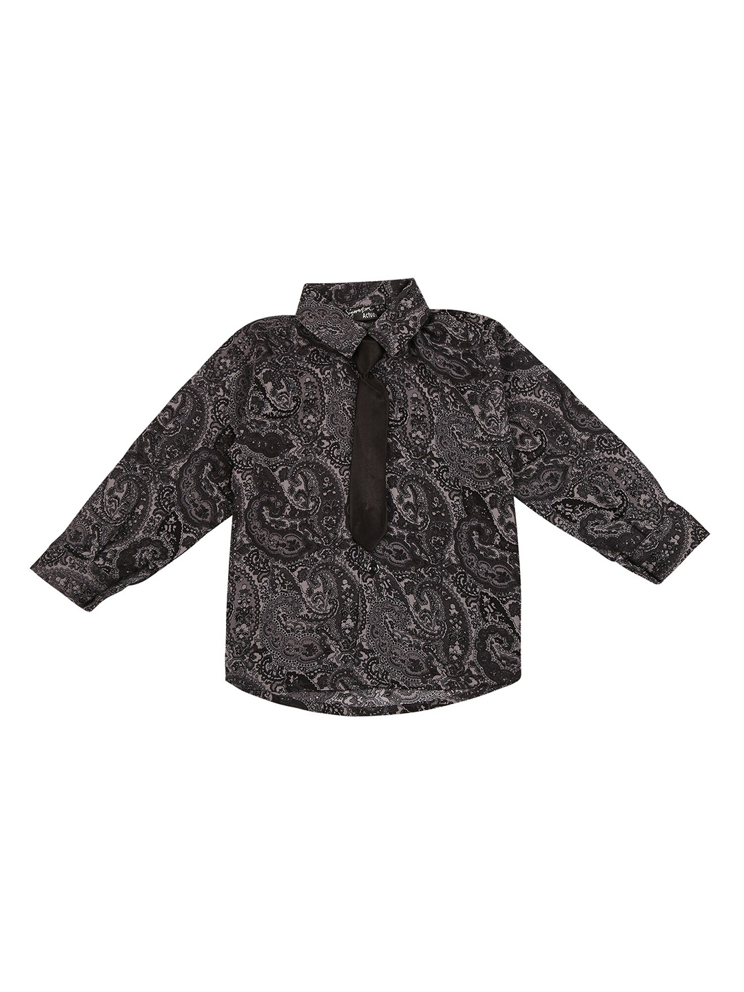 

Actuel Boys Black & Grey Comfort Paisley Printed Party Shirt With Tie